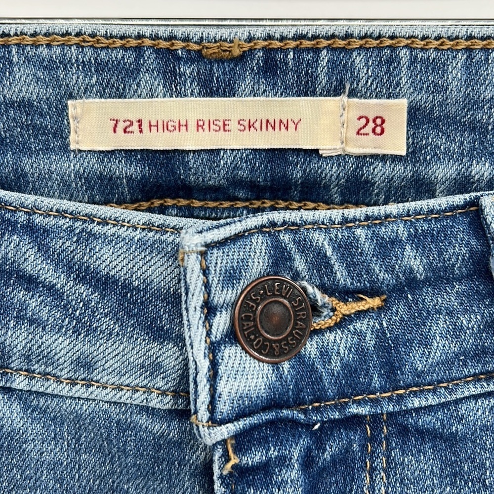Levi's 721 Premium Denim Big E High Rise Skinny Jeans - Medium Wash - 28 - Picture 3 of 10